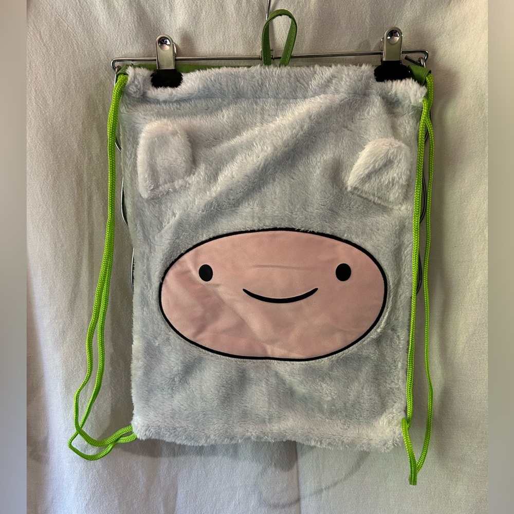 Finn Adventure Time Cartoon Network Fuzzy Drawstring Bag Backpack Halloween